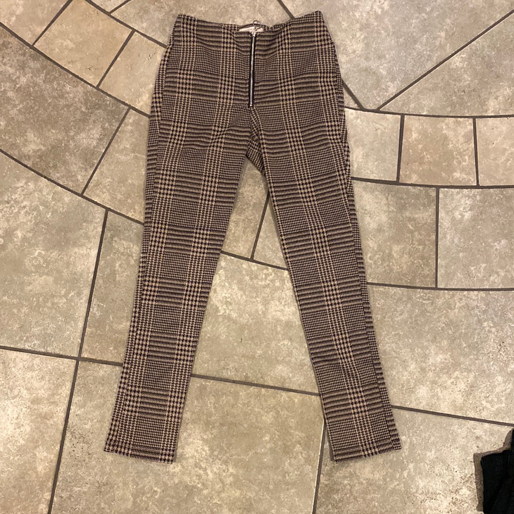 Brown Houndstooth Pants Checkered Plaid